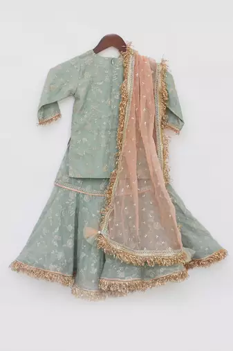 Green embroidery sharara set