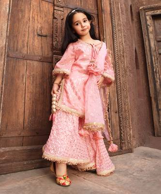 Peach sequence embroidery sharara set 1
