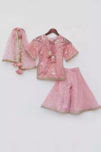 Peach sequence embroidery sharara set