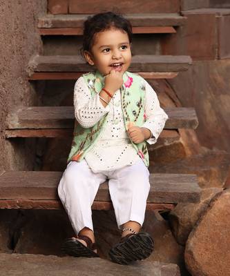 Pista green gotta embroidery jacket and white mirror kurta pant 1