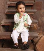 Pista green gotta embroidery jacket and white mirror kurta pant