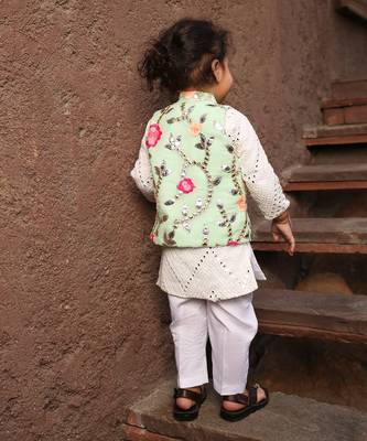 Pista green gotta embroidery jacket and white mirror kurta pant 2