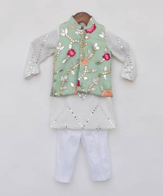 Pista green gotta embroidery jacket and white mirror kurta pant 4