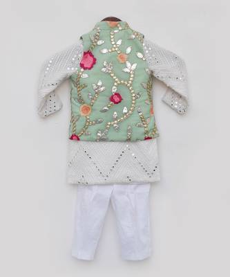 Pista green gotta embroidery jacket and white mirror kurta pant 5