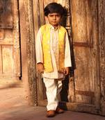Yellow parsi work kurta jacket set