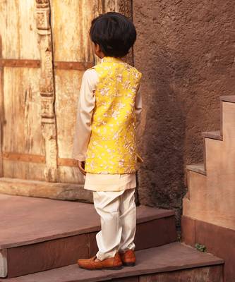 Yellow parsi work kurta jacket set 2