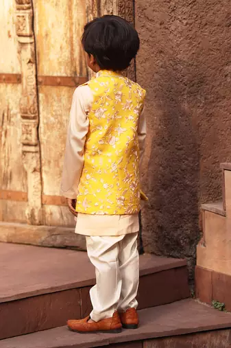 Yellow parsi work kurta jacket set
