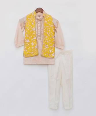 Yellow parsi work kurta jacket set 3