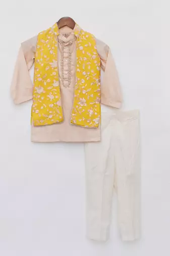 Yellow parsi work kurta jacket set