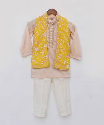 Yellow parsi work kurta jacket set 4