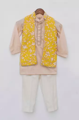 Yellow parsi work kurta jacket set