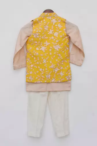 Yellow parsi work kurta jacket set