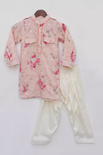 Peach printed kurta set