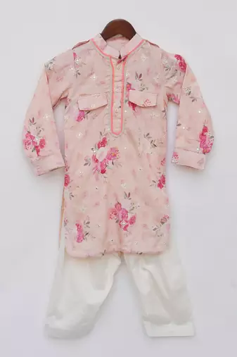 Peach printed kurta set