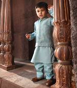 Blue embroidered nehru jacket set