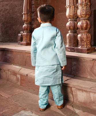 Blue embroidered nehru jacket set 2