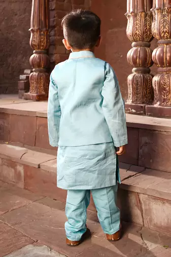 Blue embroidered nehru jacket set