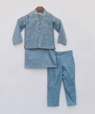 Blue embroidered nehru jacket set 3