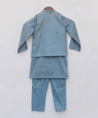 Blue embroidered nehru jacket set 5