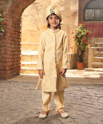 Beige Embroidered Silk Sherwani 1