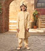 Beige Embroidered Silk Sherwani