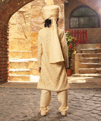 Beige Embroidered Silk Sherwani 2