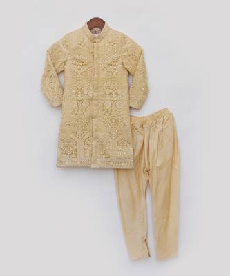 Beige Embroidered Silk Sherwani 3