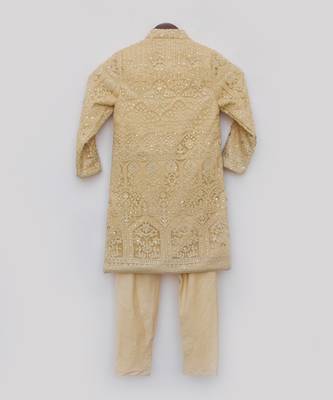 Beige Embroidered Silk Sherwani 5