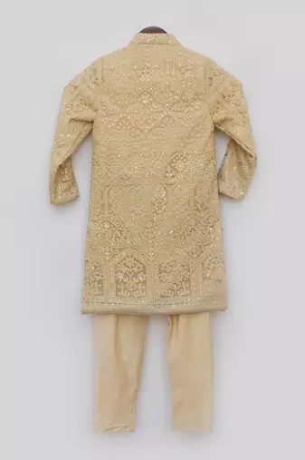 Beige Embroidered Silk Sherwani