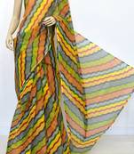 Multi-Color Pure Cotton Kota Doria Lahariya Print Handwoven Saree Without Blouse by AMG Square