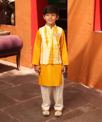 Yellow tie and die nehru jacket set 1