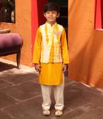 Yellow tie and die nehru jacket set
