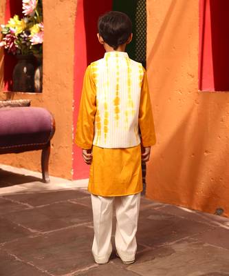 Yellow tie and die nehru jacket set 2