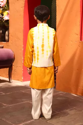 Yellow tie and die nehru jacket set