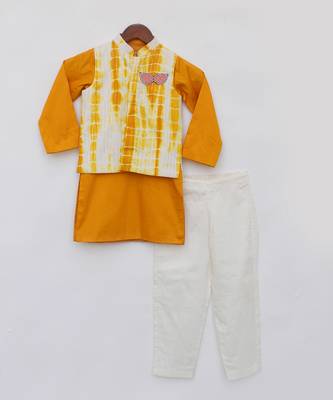 Yellow tie and die nehru jacket set 3