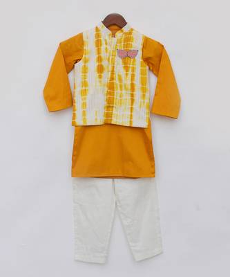 Yellow tie and die nehru jacket set 4