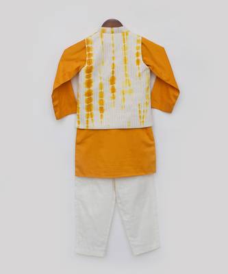 Yellow tie and die nehru jacket set 5