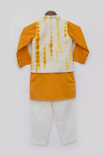 Yellow tie and die nehru jacket set