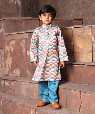 Blue zik zak kurta set 1