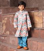 Blue zik zak kurta set