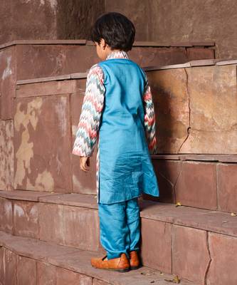 Blue zik zak kurta set 2
