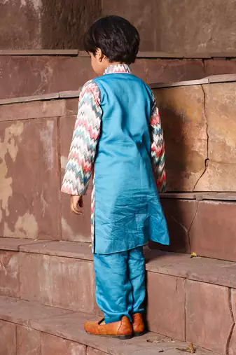 Blue zik zak kurta set