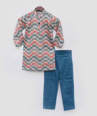 Blue zik zak kurta set 3