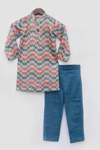 Blue zik zak kurta set