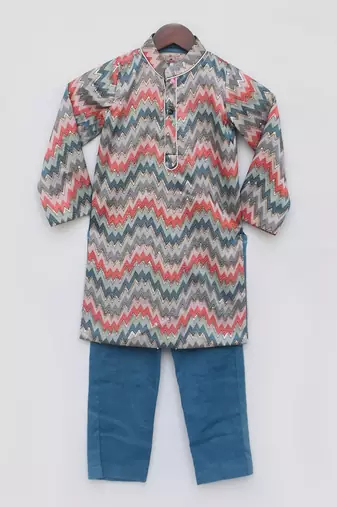 Blue zik zak kurta set