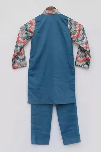 Blue zik zak kurta set