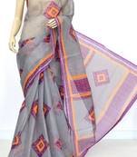 Grey Pure Cotton Kota Doria Chunri Print Handwoven Saree Without Blouse by AMG Square