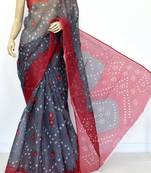 Grey Pure Cotton Kota Doria Chunri Print Handwoven Saree Without Blouse by AMG Square