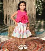 Pink lycra printed skirt ser