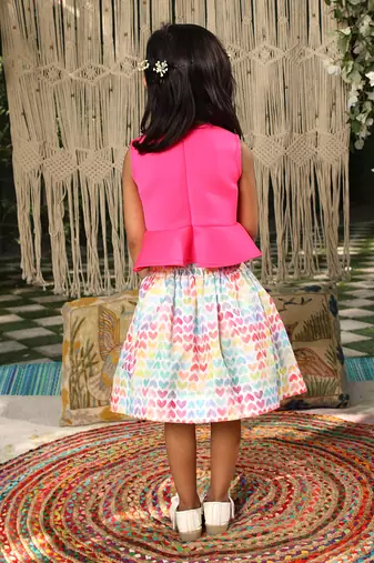 Pink lycra printed skirt ser